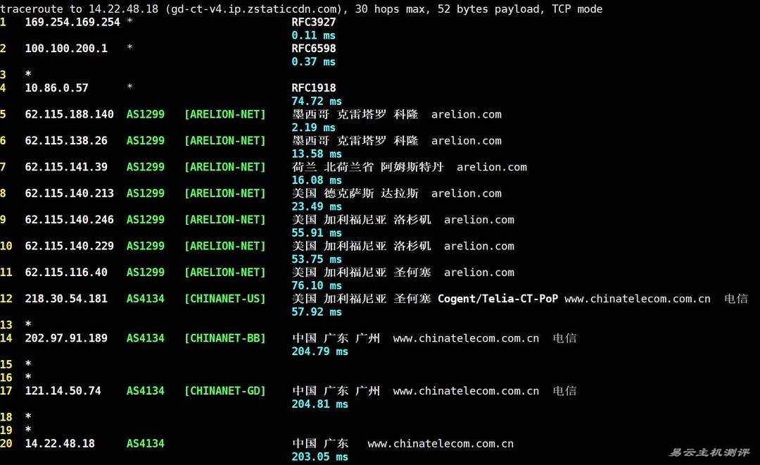 Vultr墨西哥VPS网络测试-电信回程路由