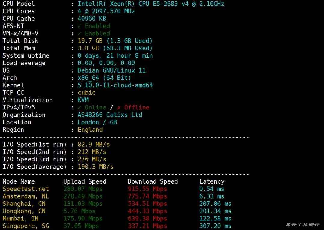 丽萨主机英国VPS网络测试-性能和速度