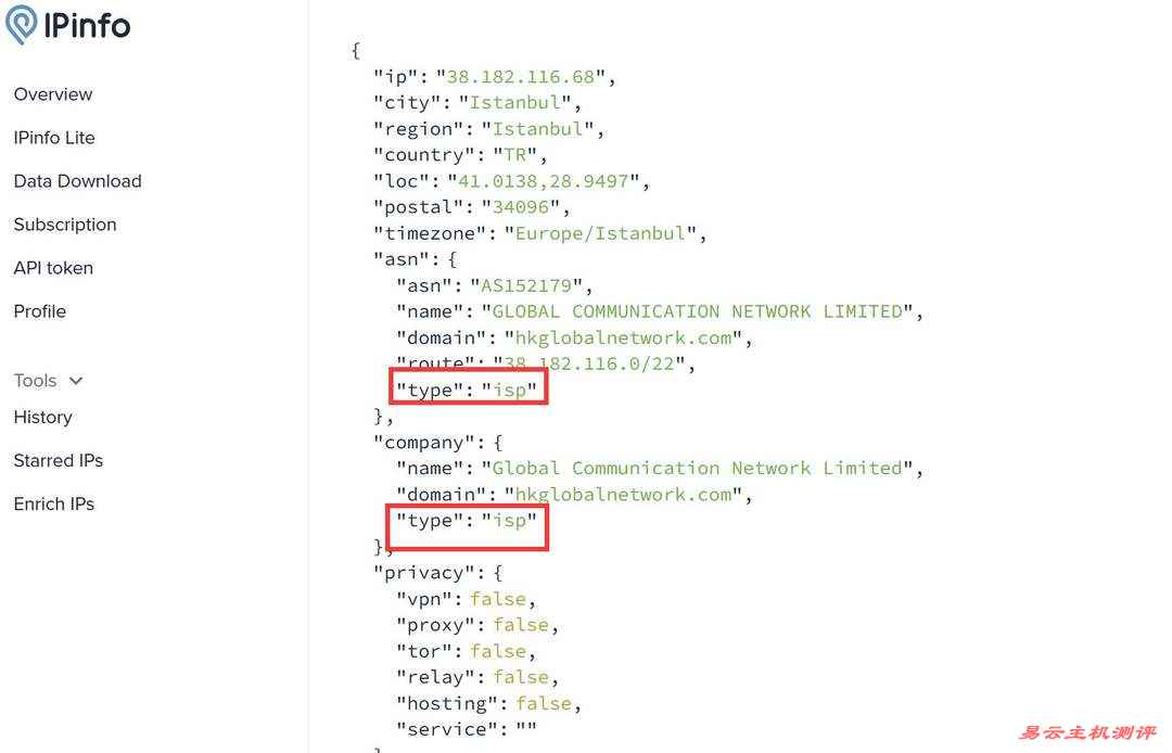 IPRaft土耳其VPS网络测试-ISP类型测试