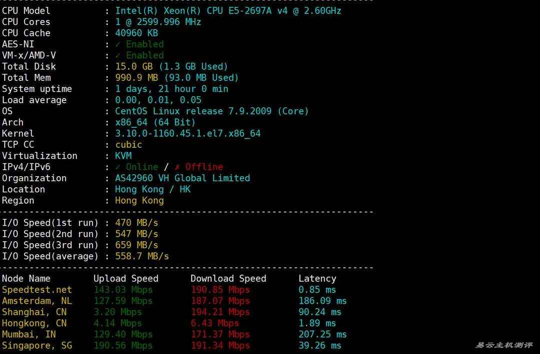 吉云香港VPS网络测试-性能和速度