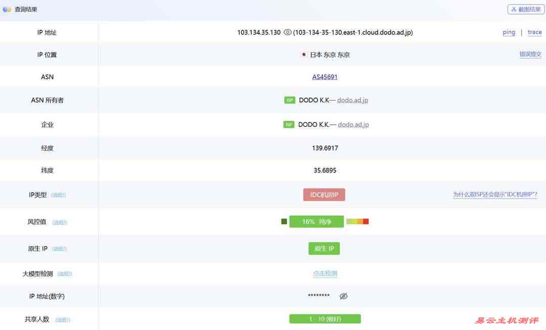 IPRaft日本VPS网络测试-IP属性