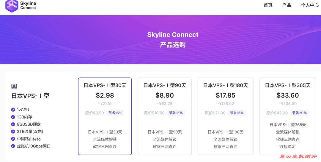Skyline Connect日本VPS购买教程-套餐选择