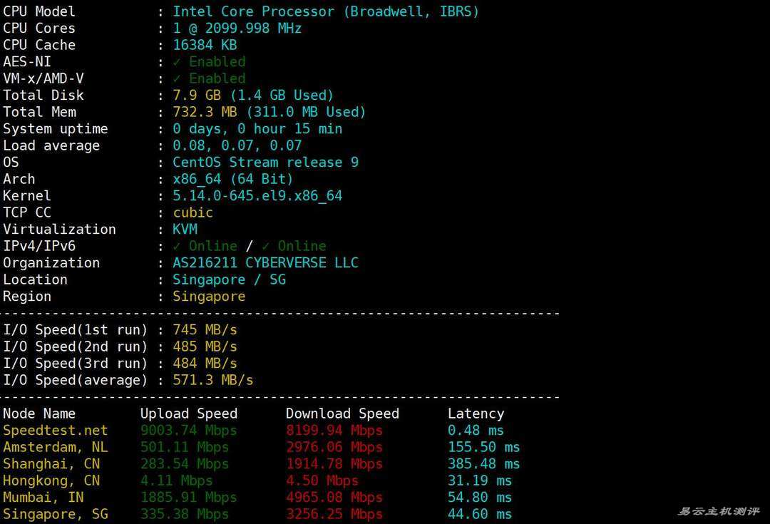 Skyline Connect新加坡VPS网络测试-性能和速度