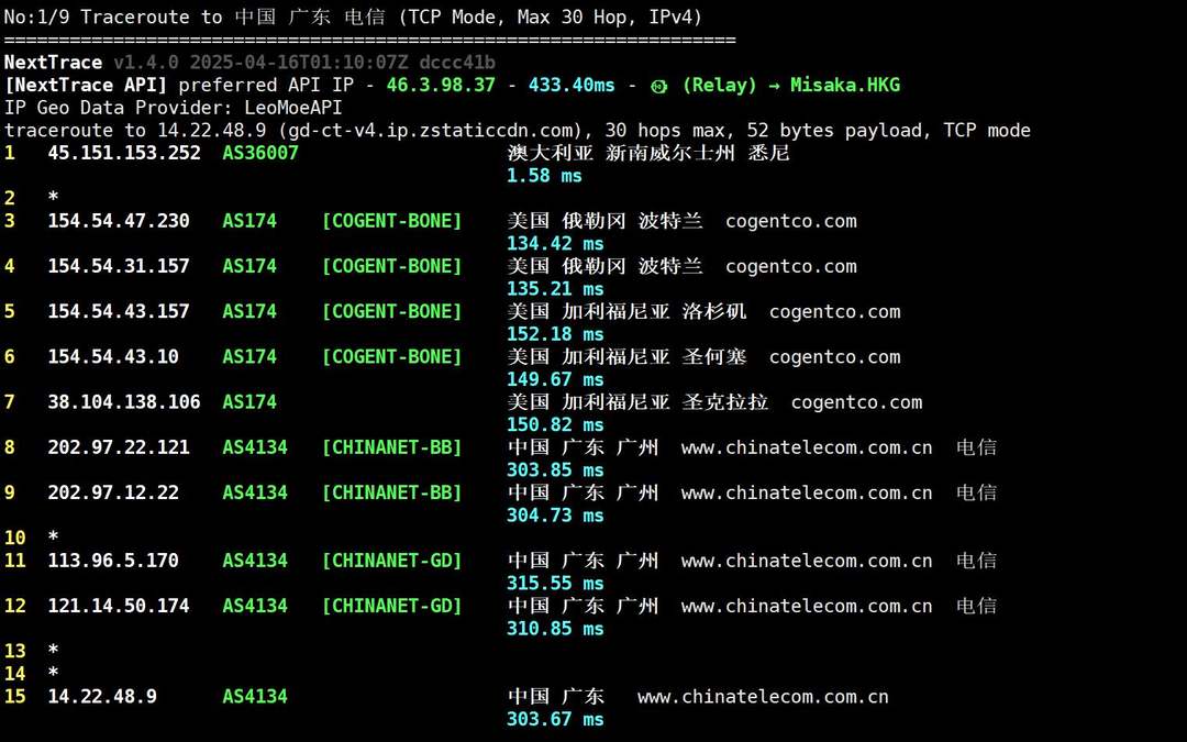 VPSServer澳大利亚VPS测评-电信回程路由