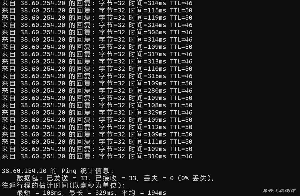 萤光云泰国VPS测评-本地Ping平均延迟效果