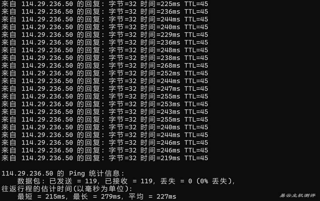 VPSServer香港VPS测评-本地Ping平均延迟测试