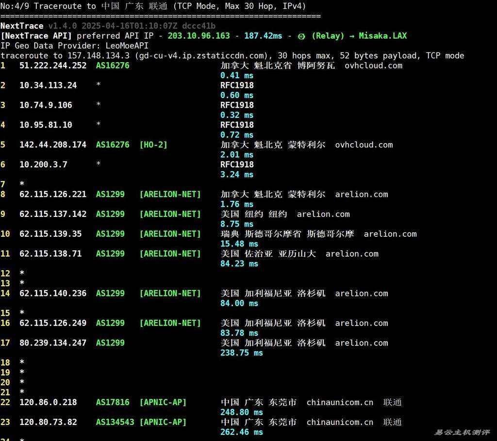 莱卡云加拿大VPS测评-联通回程路由
