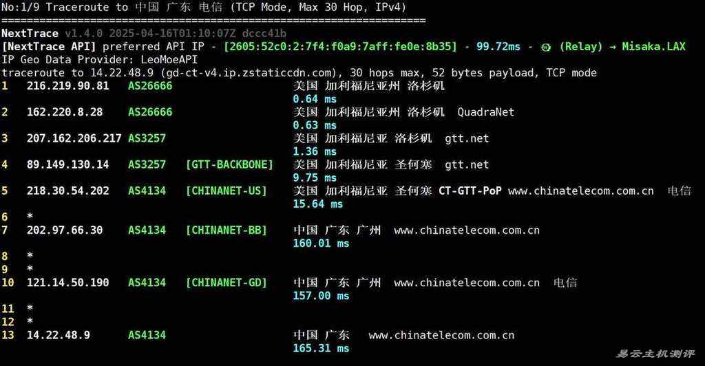 InterServer美国VPS网络测试-电信回程路由