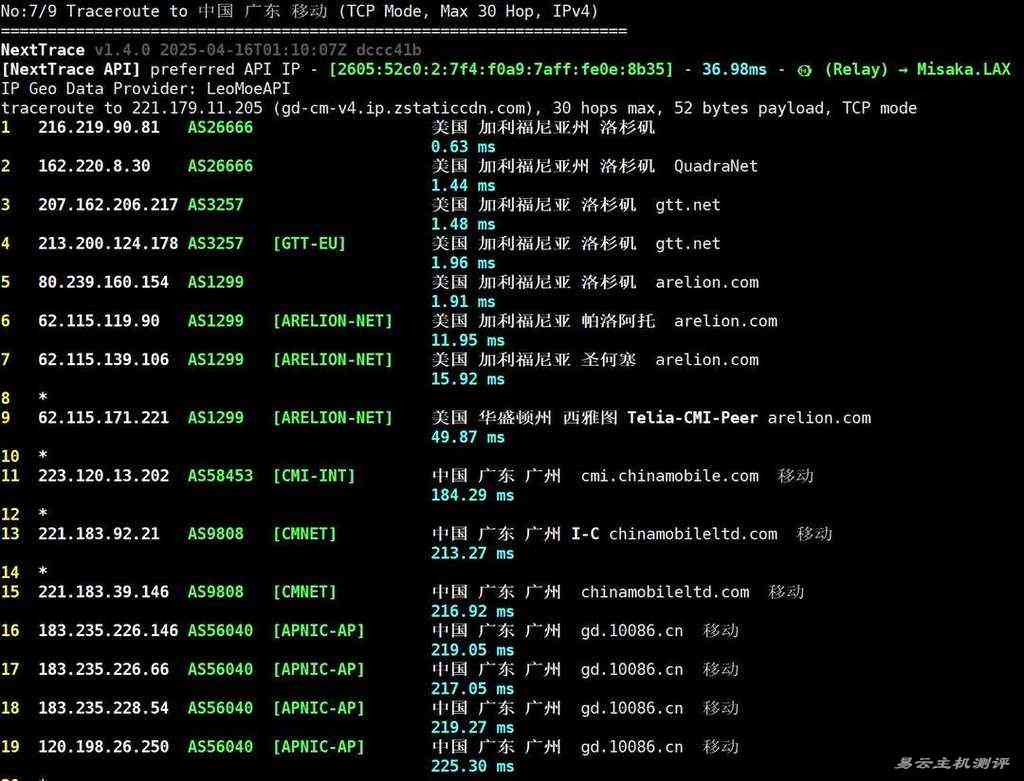 InterServer美国VPS网络测试-移动回程路由