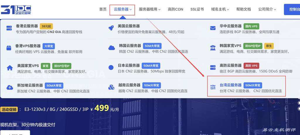 31IDC台湾VPS购买教程-首页入口