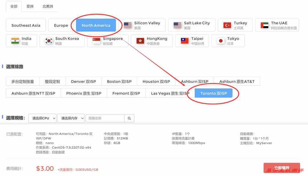 IPRaft加拿大VPS购买教程-节点选择