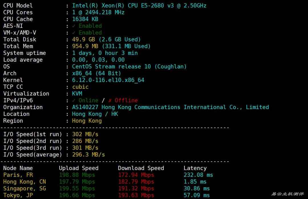 Jtti轻量级香港VPS网络测试-性能和速度