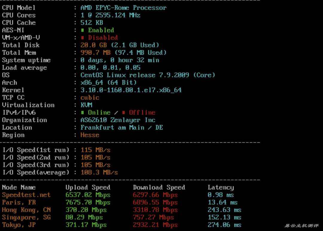 Zenlayer德国VPS网络测试-性能和速度
