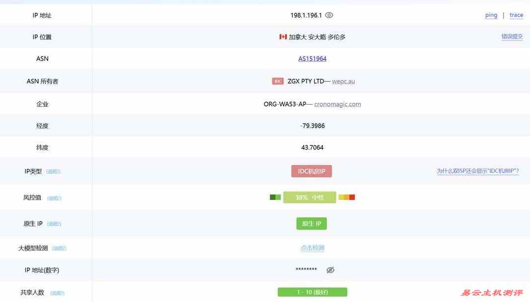WePC加拿大VPS网络测试-IP属性