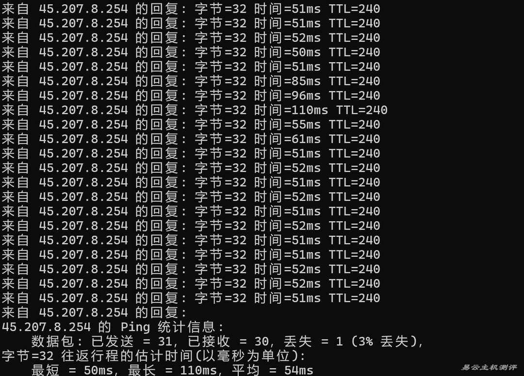 华纳云香港VPS网络测试-本地Ping平均延迟